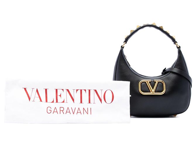 Borsa Hobo Valentino in pelle di vitello nera con borchie e zip - vista 7