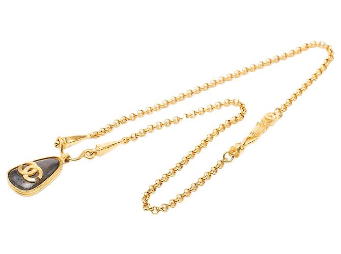 Collana con pendente Chanel Gold CC logo a goccia placcato oro - vista 5