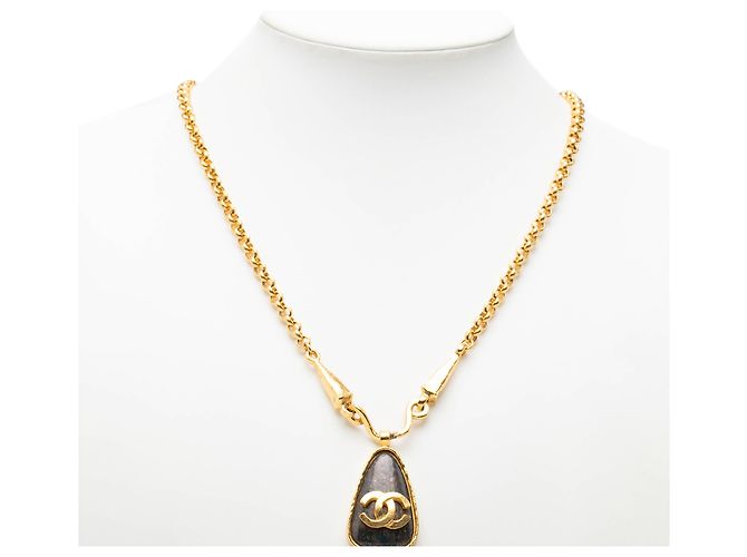 Collana con pendente Chanel Gold CC logo a goccia placcato oro - vista 6