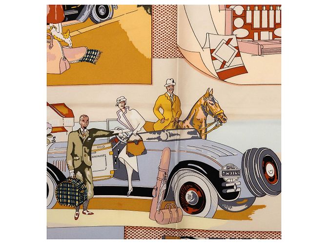 Hermès Brown L Elegance et le Confort en Automobile Silk Scarf 90 - vista 7