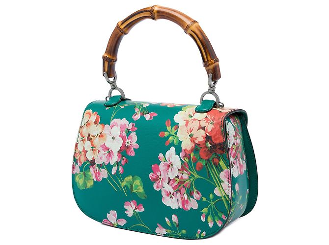 Bamboo Bolso Gucci Blooms de piel de becerro verde con asa de bambú Medium - vista 2