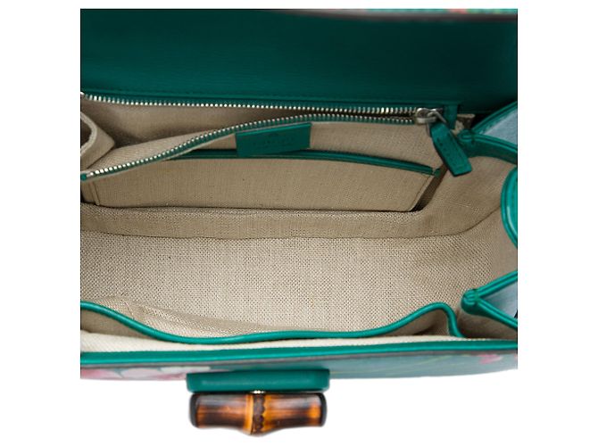Bamboo Bolso Gucci Blooms de piel de becerro verde con asa de bambú Medium - vista 4