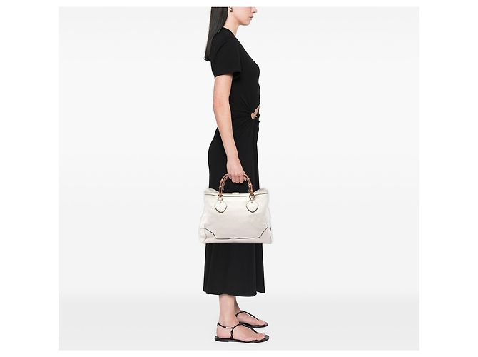 Borsa Tote Gucci Diana in vitello bianco con bambù - vista 6