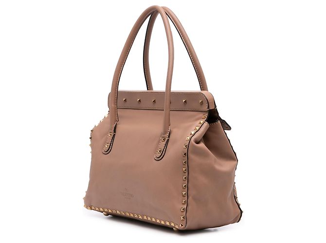 Valentino Brown Leather Rockstud Double Handle Flap Tote - view 2