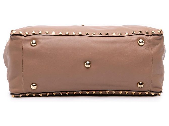 Valentino Brown Leather Rockstud Double Handle Flap Tote - view 3