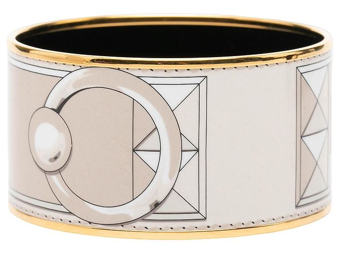 Hermès White Extra Wide vergoldetes Emaille Collier de Chien Armband - Ansicht 2