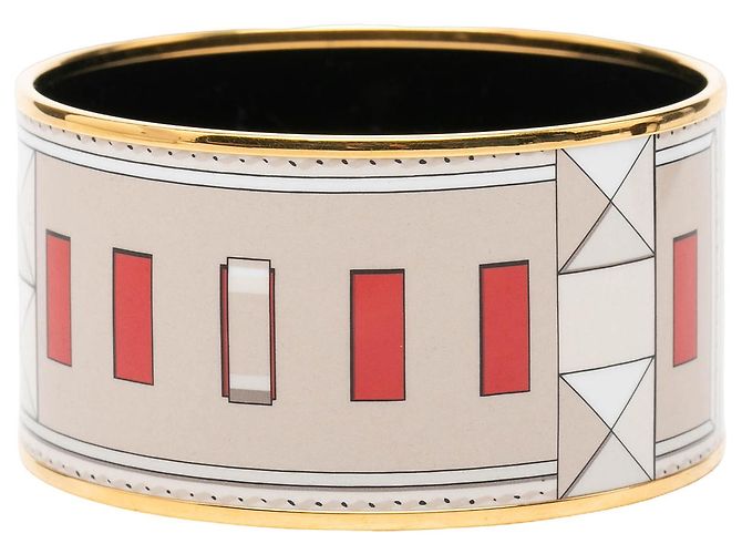 Hermès White Extra Wide vergoldetes Emaille Collier de Chien Armband - Ansicht 3