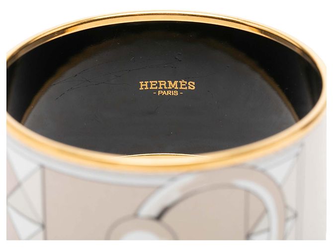 Hermès White Extra Wide vergoldetes Emaille Collier de Chien Armband - Ansicht 4