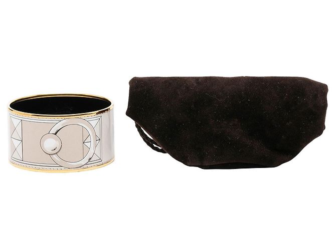 Hermès White Extra Wide vergoldetes Emaille Collier de Chien Armband - Ansicht 5