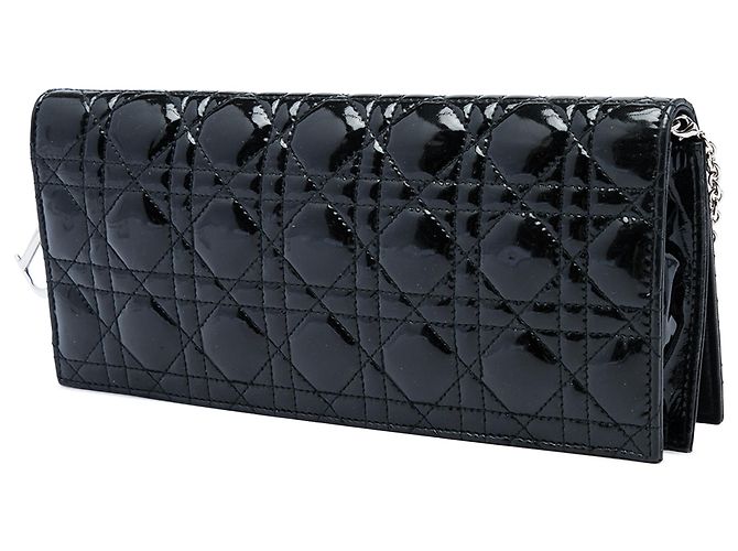 Clutch Lady Dior in vernice nera Cannage con catena - vista 2