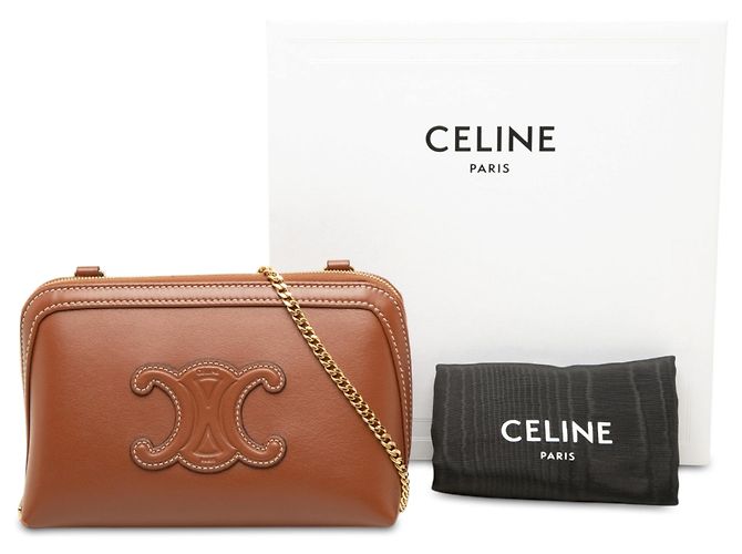 Céline Celine Cuir Triomphe Clutch mit Kette aus glattem braunem Kalbsleder - Ansicht 7
