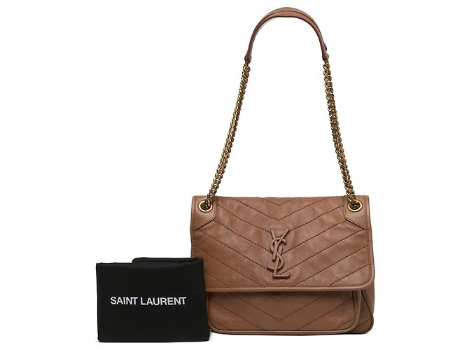 Autre Marque Saint Laurent Brown Medium Crinkled Calfskin Niki - vista 6