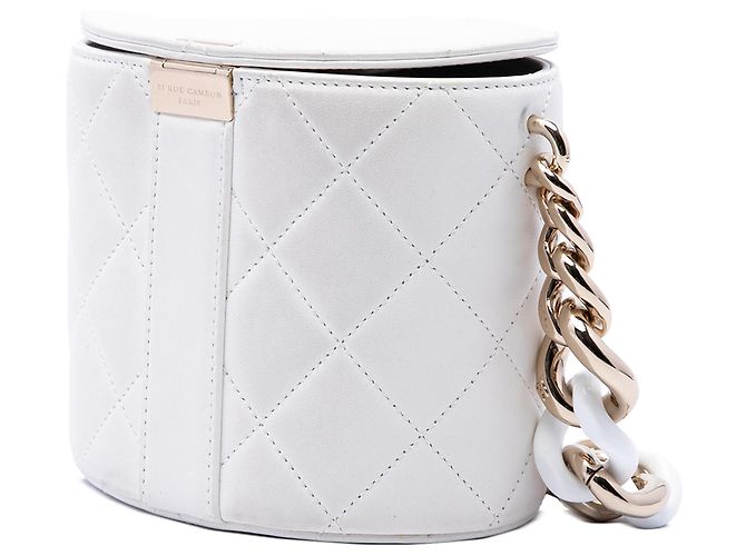 Vanity Beauty Case Elegante Chanel White CC Quilted Lambskin con Catena - vista 2