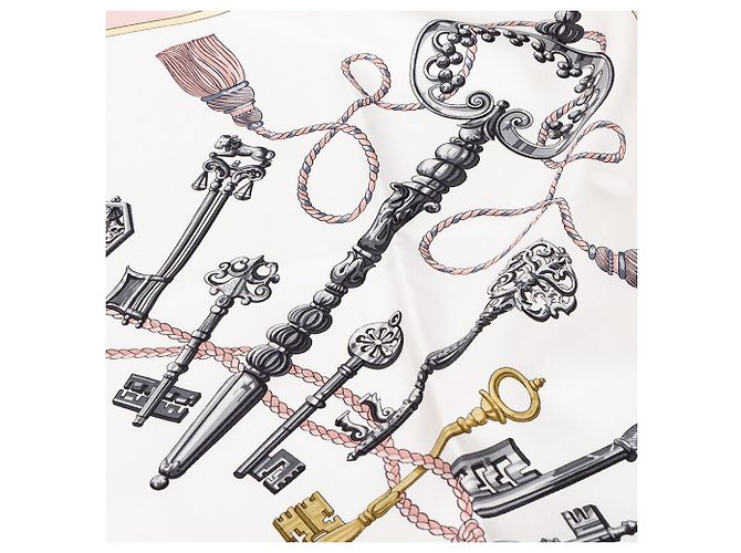 Hermès White Les Cles Seidentuch 90 - Ansicht 4