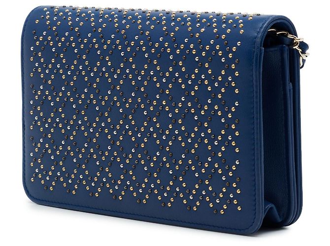 Portafoglio Chanel Blue CC Lambskin Studded Wallet On Chain - vista 2