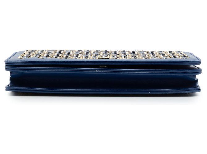 Portafoglio Chanel Blue CC Lambskin Studded Wallet On Chain - vista 3