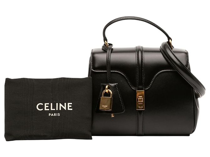 Céline Celine Mini Borsa 16 con manico in pelle di vitello liscia nera - vista 7