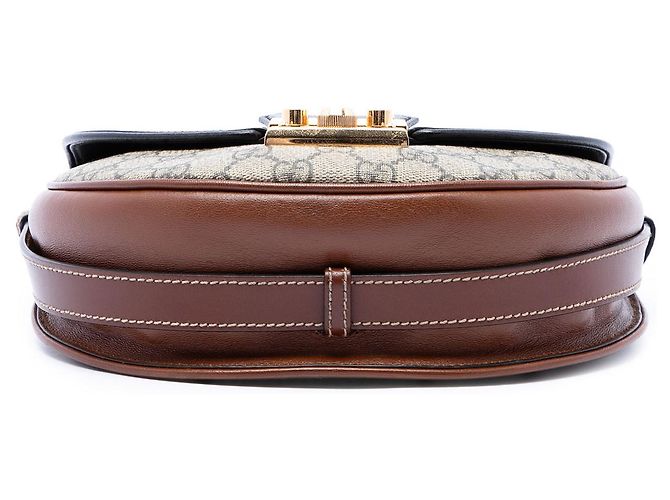 Gucci Beige GG Supreme Saddle Padlock Crossbody - vista 3