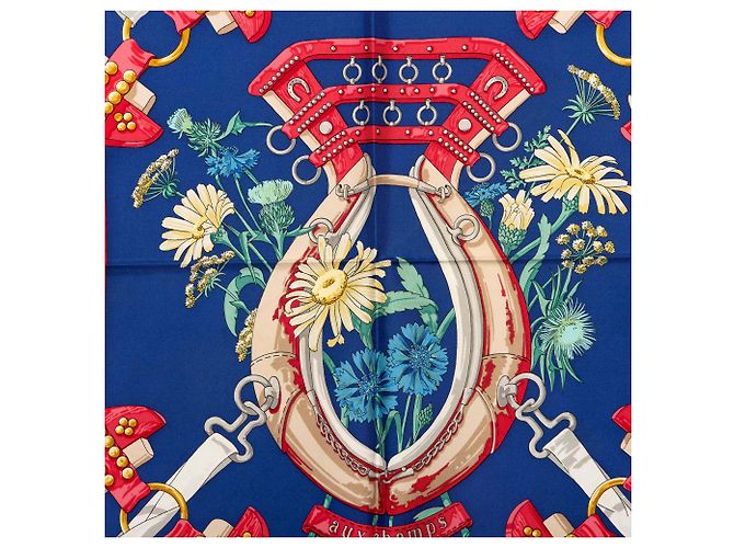 Foulard di seta Hermès Blue Aux Champs 90 - vista 8