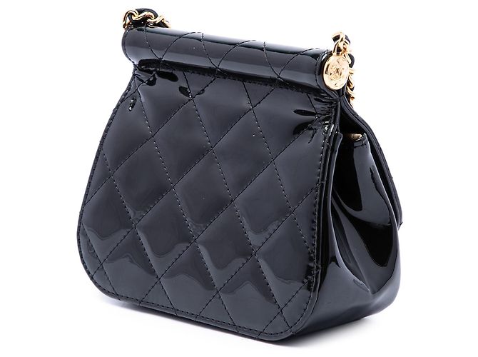 Clutch Chanel Black CC Quilted Patent Frame con cadena - vista 2