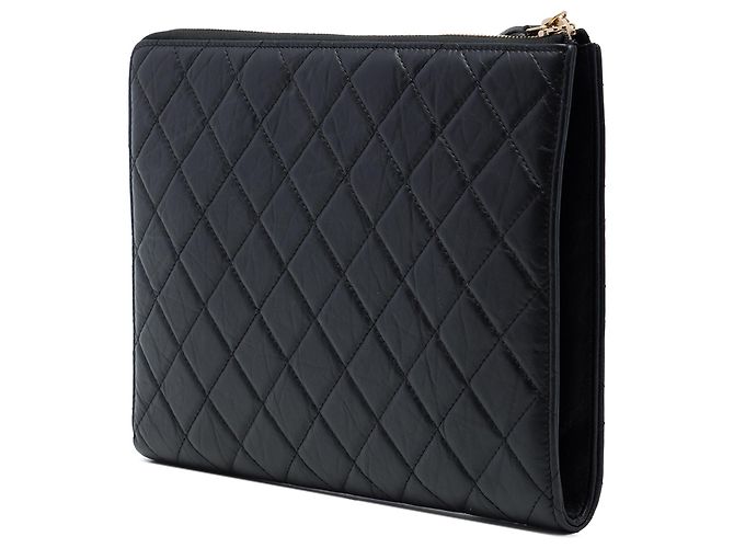 Pouch Chanel Reissue 2.55 con manico in pelle di vitello invecchiata matelassé nera Medium - vista 2