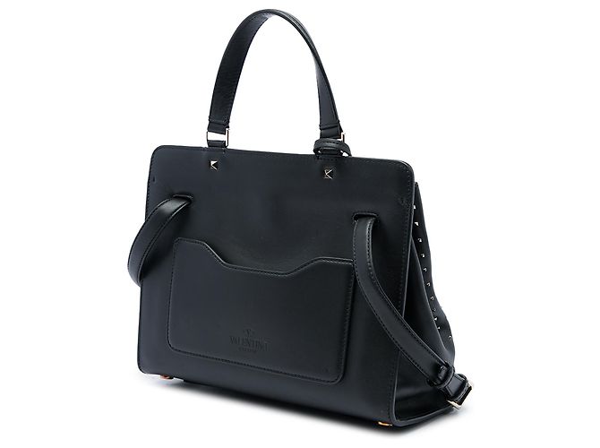 Borsa Satchel Valentino Rockstud Joylock in vitello nero Medium - vista 2