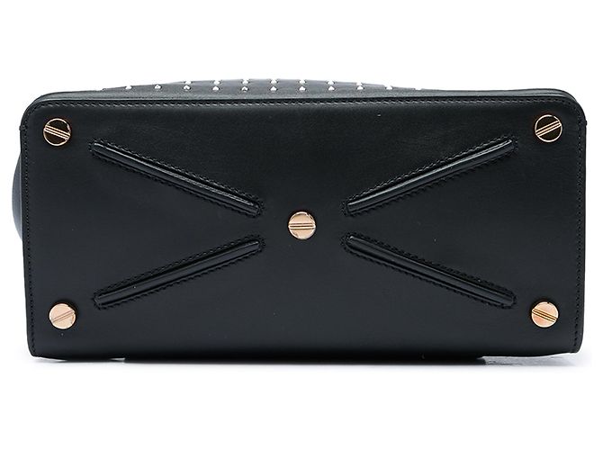 Borsa Satchel Valentino Rockstud Joylock in vitello nero Medium - vista 3