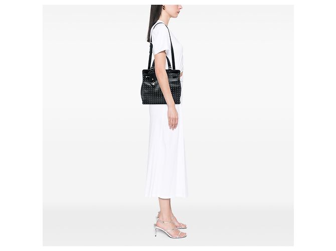 Borsa Satchel Valentino Rockstud Joylock in vitello nero Medium - vista 5