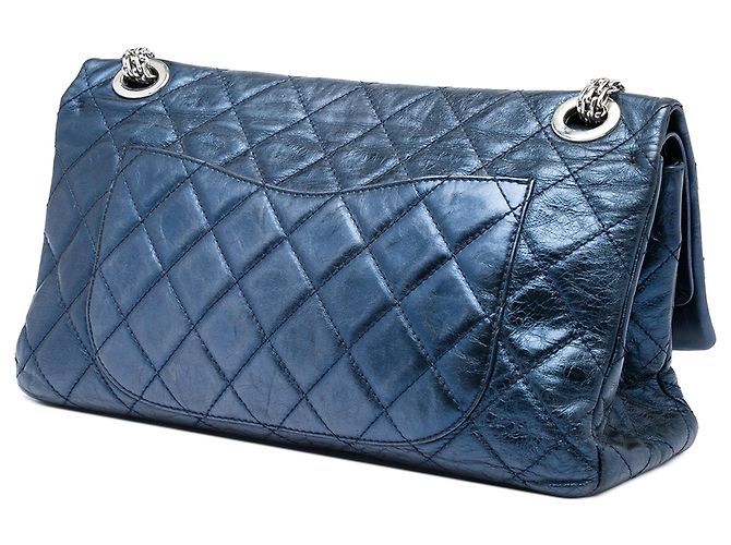 Chanel Blue Metallic Quilted Aged Calfskin Reissue 2.55 Double Flap 228 - vista 2