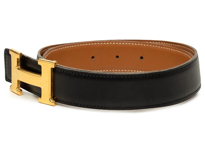 Cinturón reversible Hermès Constance H en piel Box Calf y Courchevel negra - vista 2