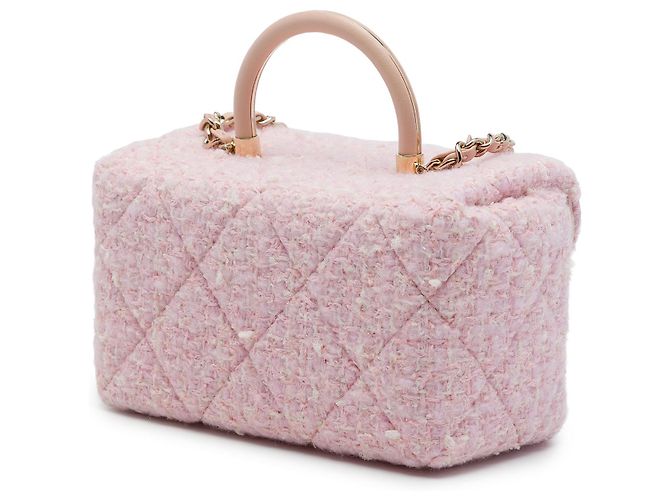 Chanel Vanity Case em Tweed acolchoado rosa CC com alça superior - vista 2