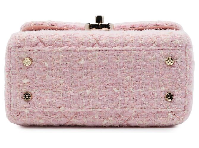Chanel Vanity Case em Tweed acolchoado rosa CC com alça superior - vista 3