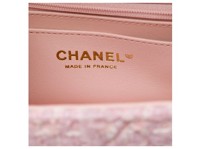 Chanel Vanity Case em Tweed acolchoado rosa CC com alça superior - vista 5