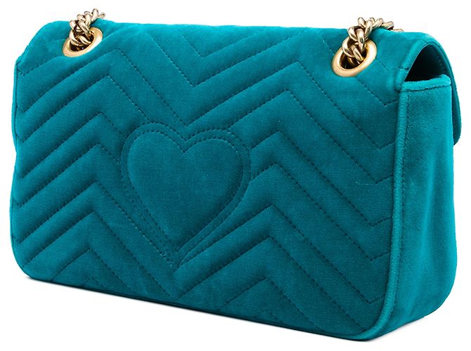 Borsa a tracolla Gucci Blue Medium GG Marmont Matelassé in velluto - vista 2