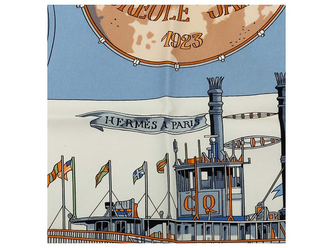 Foulard di seta Hermès Blue New Orleans 90 - vista 4