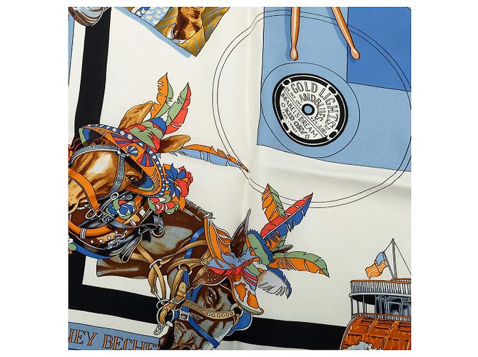 Foulard di seta Hermès Blue New Orleans 90 - vista 7