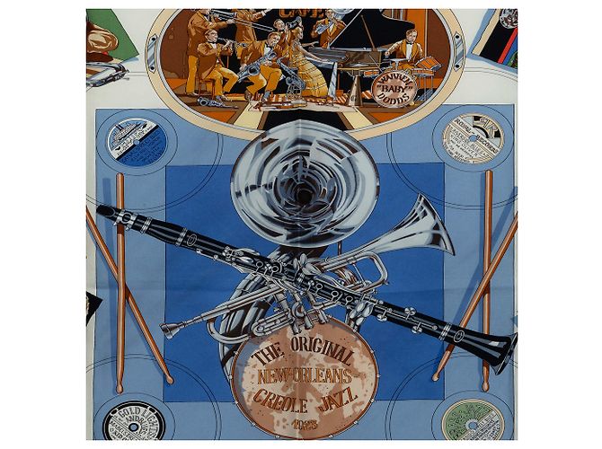 Foulard di seta Hermès Blue New Orleans 90 - vista 8