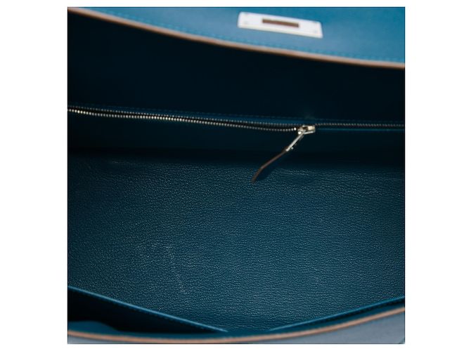 Hermès Blue Bicolor Epsom Kelly Flag Sellier 35 - vista 4