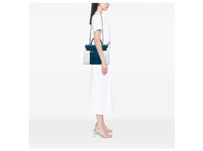 Hermès Blue Bicolor Epsom Kelly Flag Sellier 35 - vista 5