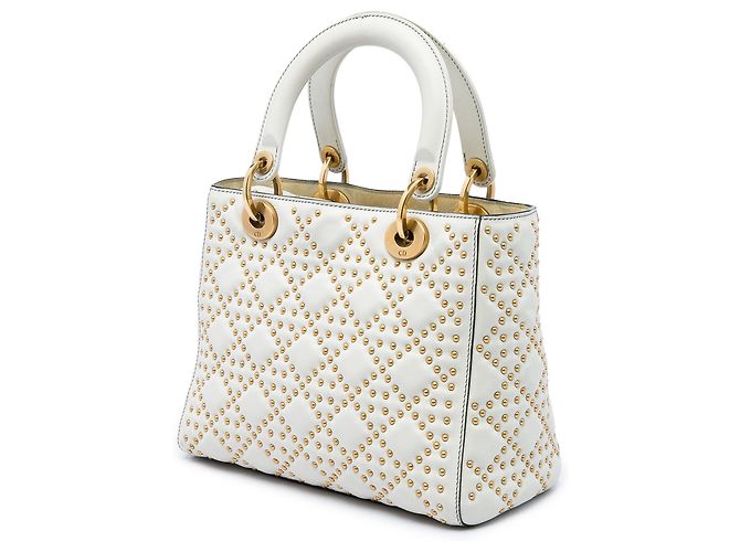 Dior White Medium Lambskin Cannage Studded Supple Lady Dior - Ansicht 2