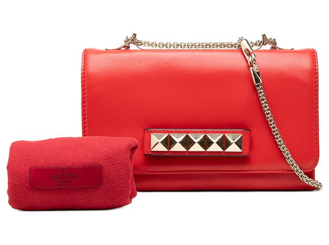 Clutch con catena Valentino Rockstud Va Va Voom in pelle rossa - vista 7