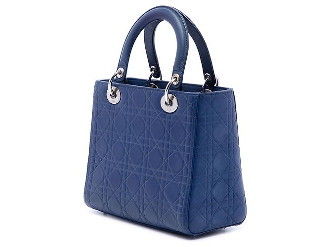 Dior Blue Medium Ultra Matte Calfskin Embossed Cannage Lady Dior - vista 2