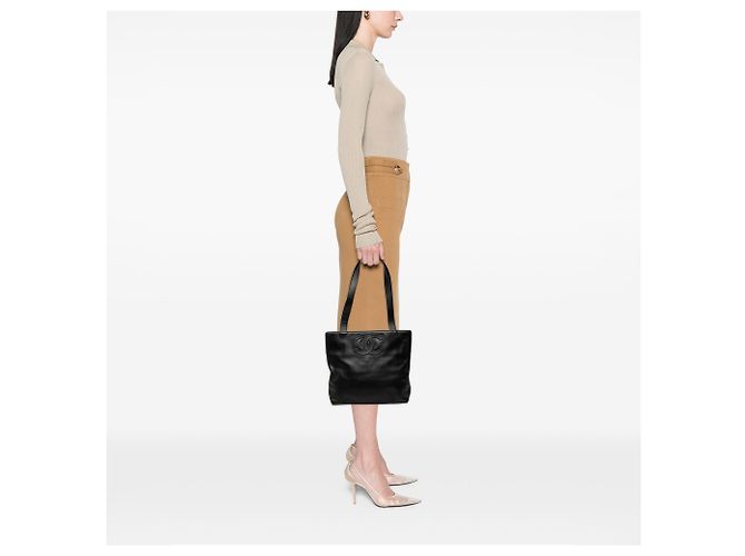 Chanel CC Shopping Tote aus schwarzem Lammleder - Ansicht 6