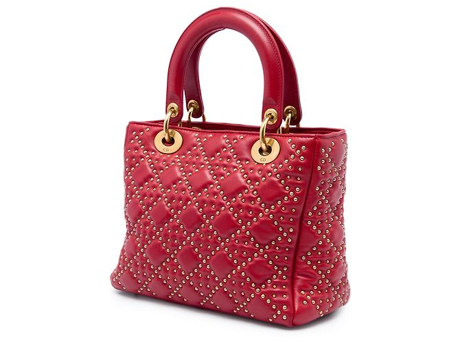 Dior Red Medium Lambskin Cannage Studded Supple Lady Dior - vista 2