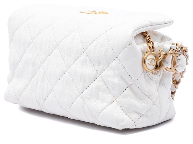 Chanel Borsa Hobo in pelle di agnello matelassé bianca CC - vista 2