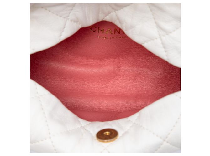 Chanel Borsa Hobo in pelle di agnello matelassé bianca CC - vista 4