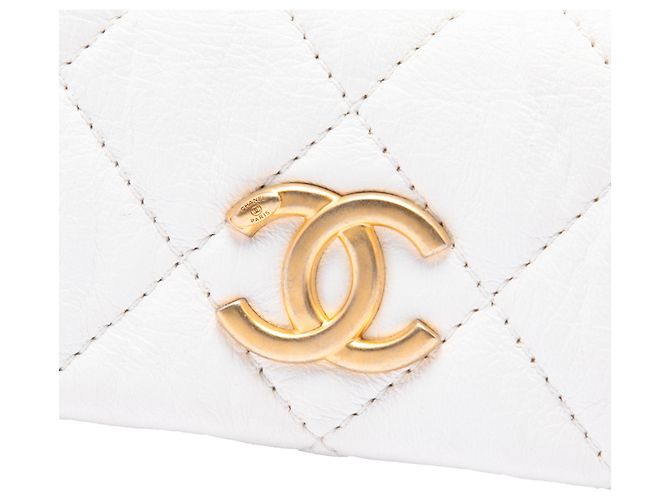 Chanel Borsa Hobo in pelle di agnello matelassé bianca CC - vista 5