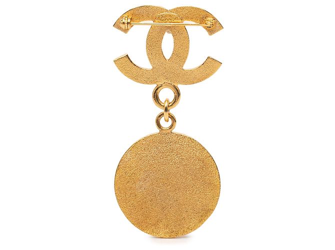 Spilla a Pendente con Medaglione Placcato Oro Chanel Gold CC - vista 2