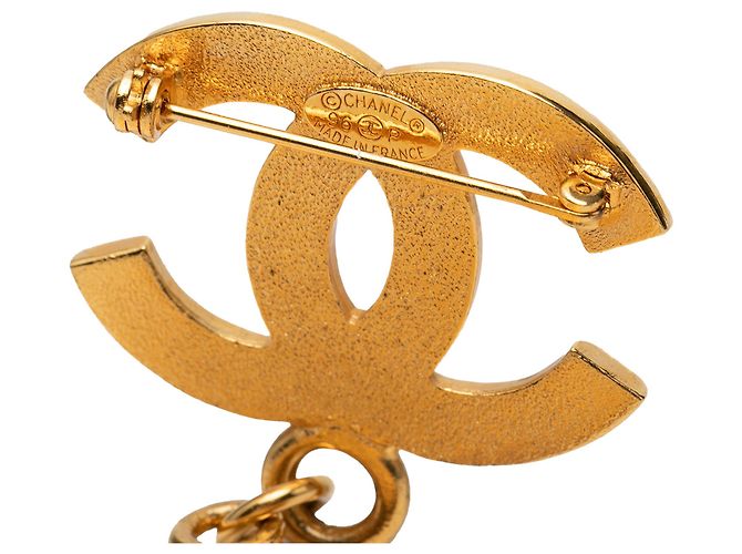Spilla a Pendente con Medaglione Placcato Oro Chanel Gold CC - vista 3