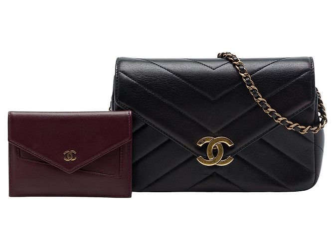 Chanel Black Mini Chevron Calfskin Coco Envelope Flap - vista 7